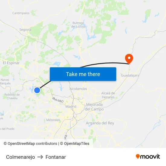 Colmenarejo to Fontanar map