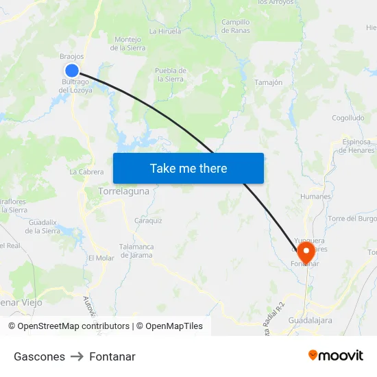 Gascones to Fontanar map
