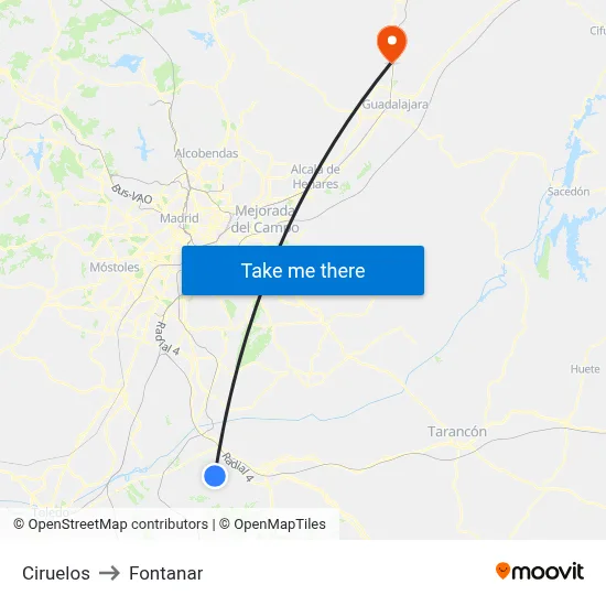Ciruelos to Fontanar map