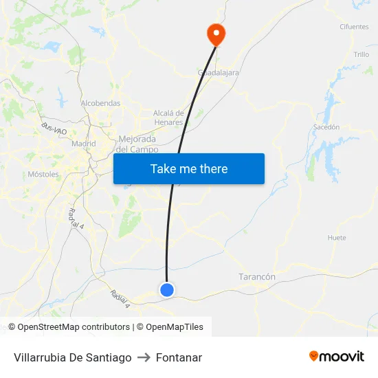 Villarrubia De Santiago to Fontanar map