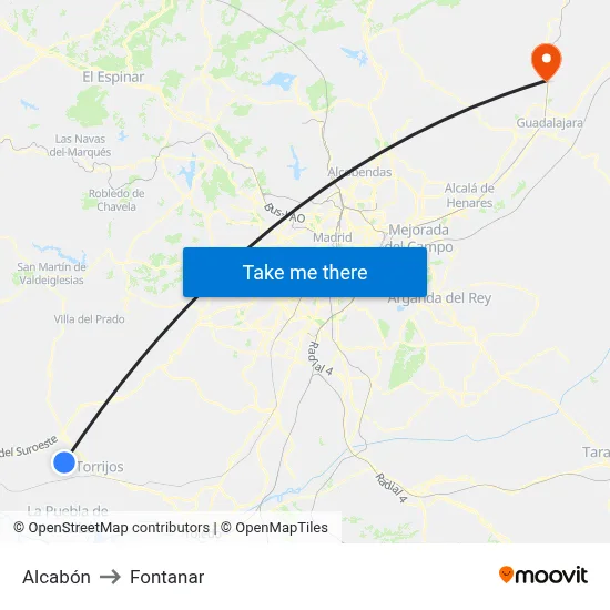 Alcabón to Fontanar map