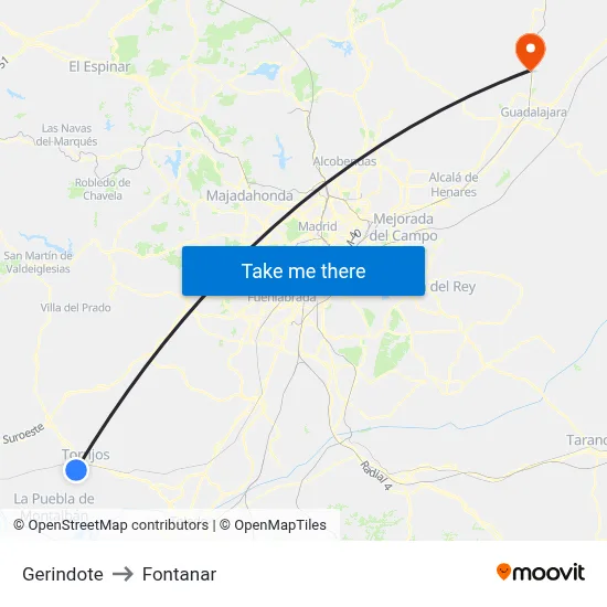 Gerindote to Fontanar map
