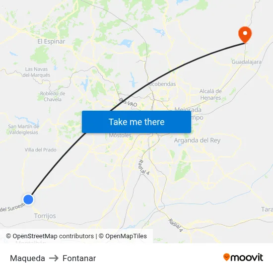 Maqueda to Fontanar map