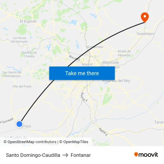 Santo Domingo-Caudilla to Fontanar map