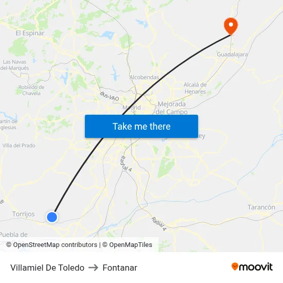 Villamiel De Toledo to Fontanar map