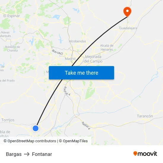 Bargas to Fontanar map