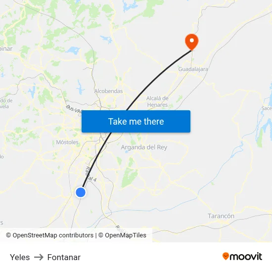 Yeles to Fontanar map