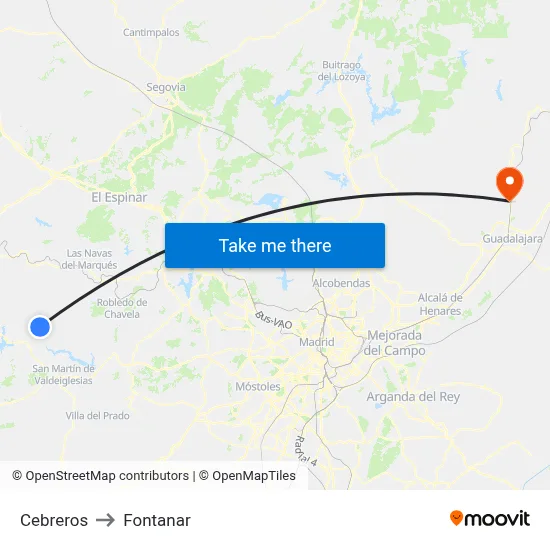 Cebreros to Fontanar map