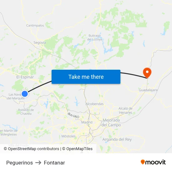 Peguerinos to Fontanar map