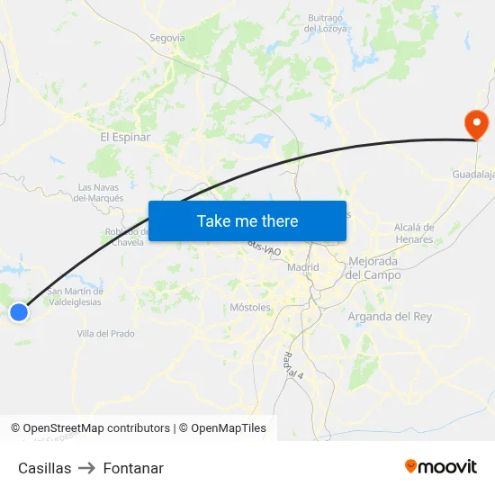 Casillas to Fontanar map