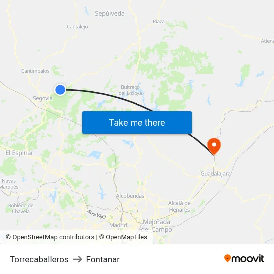 Torrecaballeros to Fontanar map