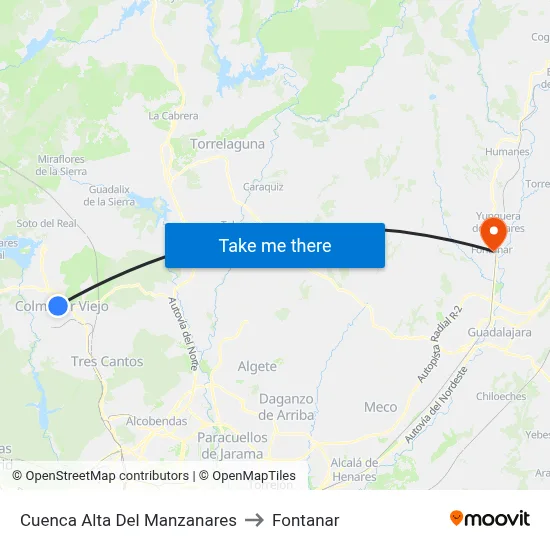 Cuenca Alta Del Manzanares to Fontanar map