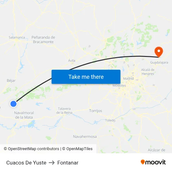 Cuacos De Yuste to Fontanar map