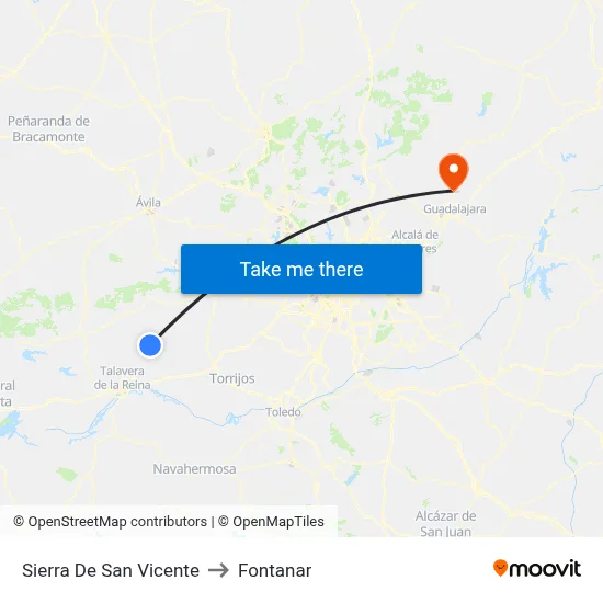 Sierra De San Vicente to Fontanar map