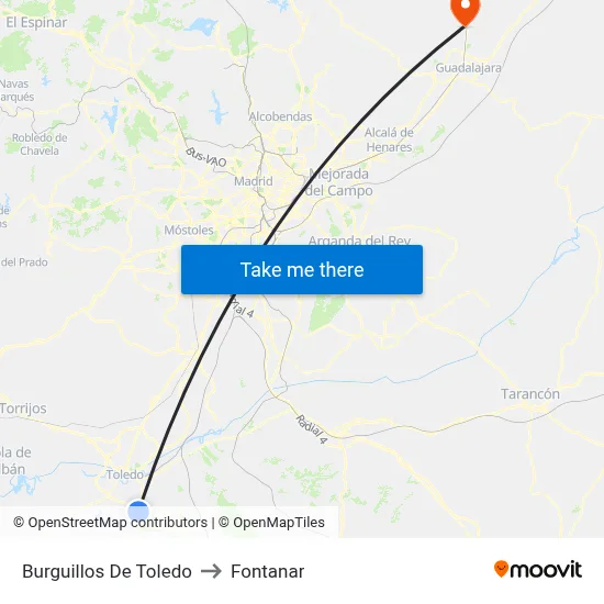 Burguillos De Toledo to Fontanar map