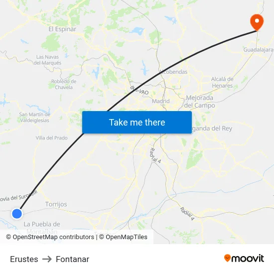 Erustes to Fontanar map