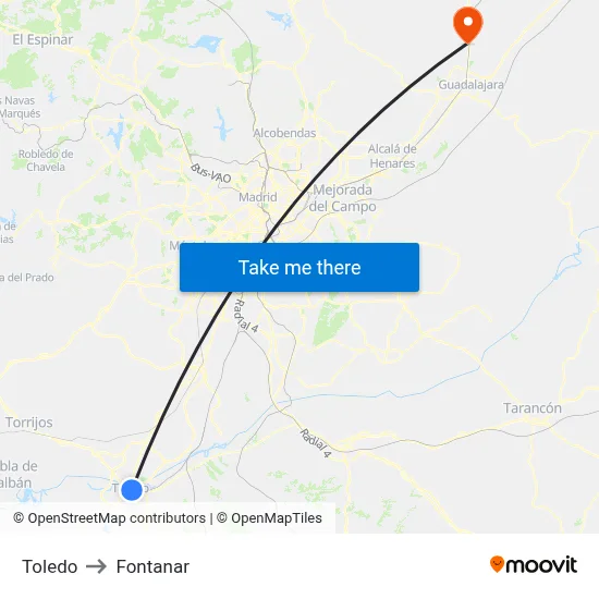 Toledo to Fontanar map