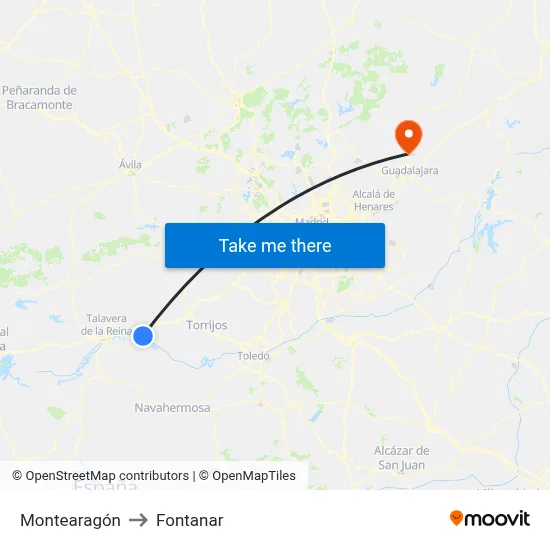 Montearagón to Fontanar map