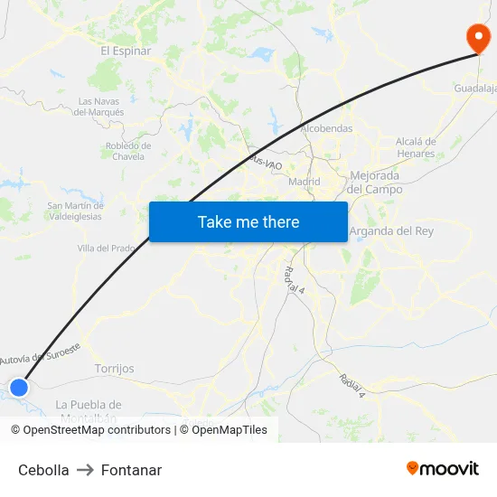 Cebolla to Fontanar map