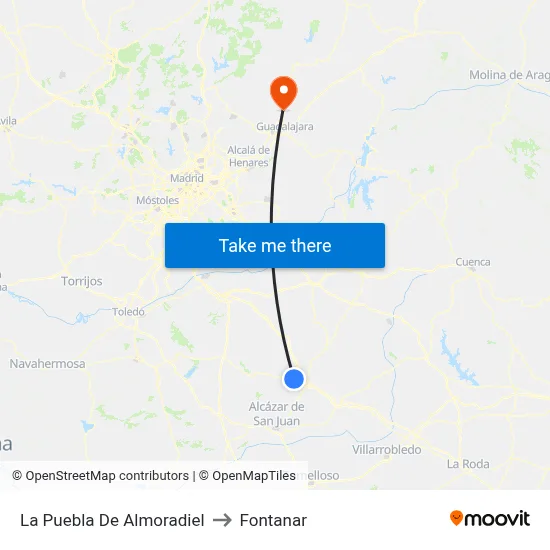 La Puebla De Almoradiel to Fontanar map