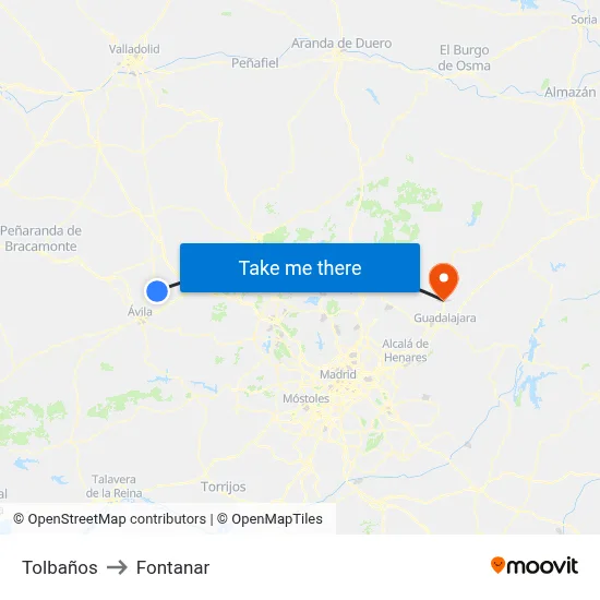 Tolbaños to Fontanar map