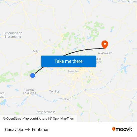 Casavieja to Fontanar map
