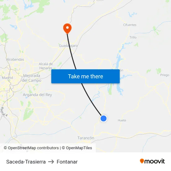 Saceda-Trasierra to Fontanar map