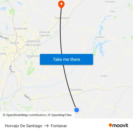 Horcajo De Santiago to Fontanar map