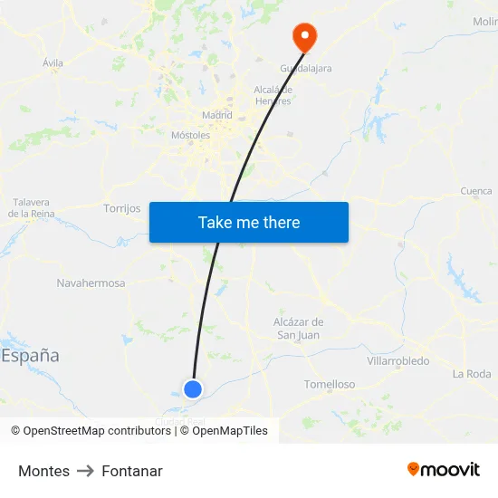 Montes to Fontanar map