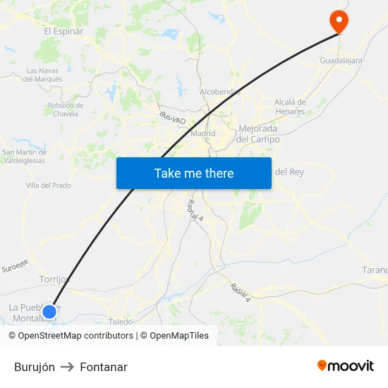 Burujón to Fontanar map