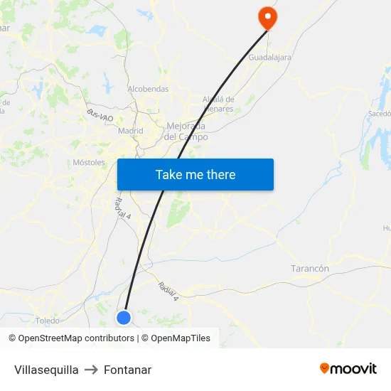Villasequilla to Fontanar map