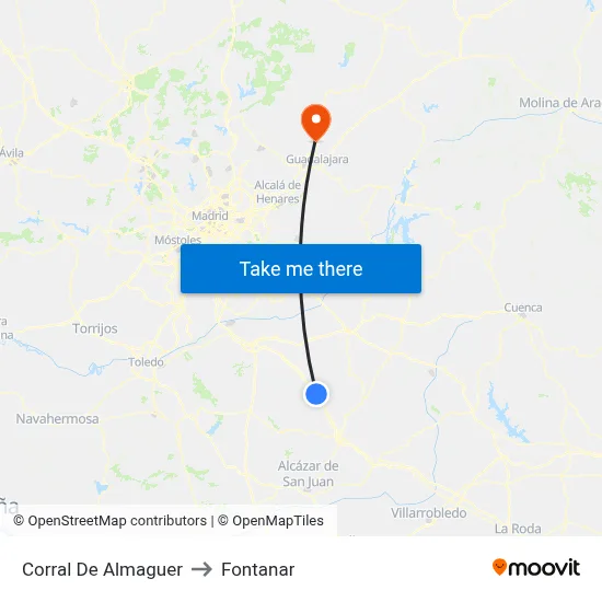 Corral De Almaguer to Fontanar map
