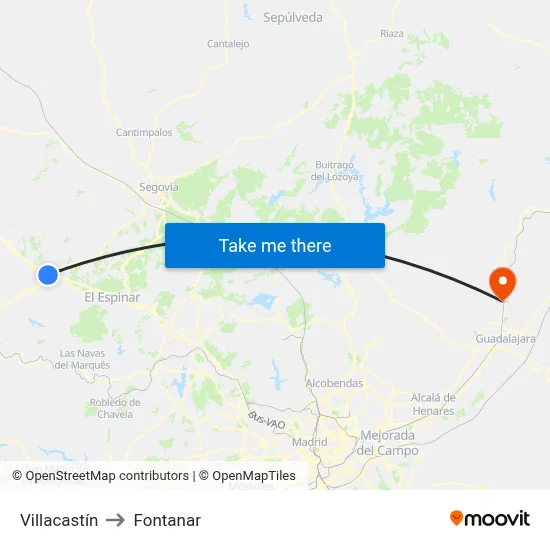 Villacastín to Fontanar map