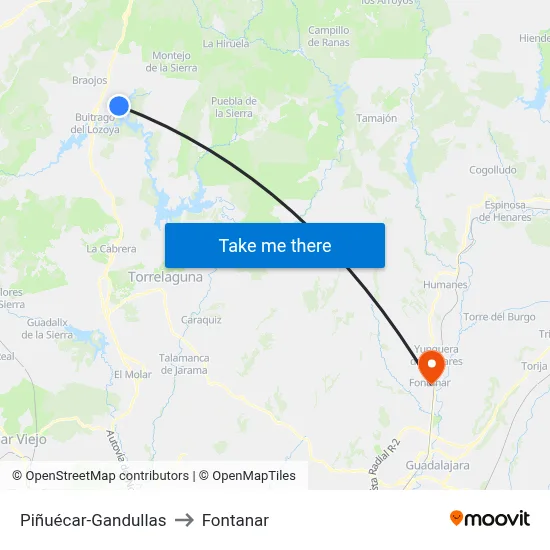 Piñuécar-Gandullas to Fontanar map