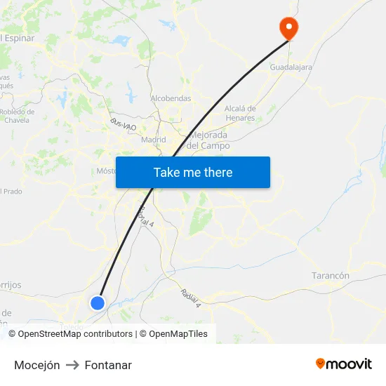 Mocejón to Fontanar map