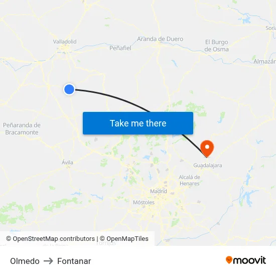 Olmedo to Fontanar map