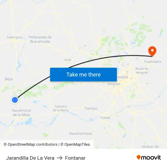 Jarandilla De La Vera to Fontanar map