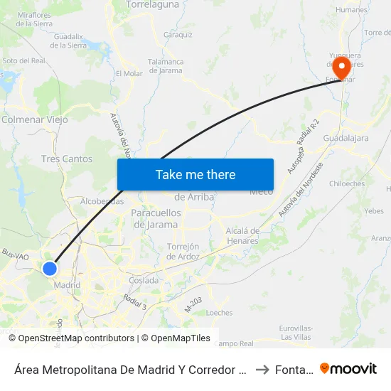 Área Metropolitana De Madrid Y Corredor Del Henares to Fontanar map