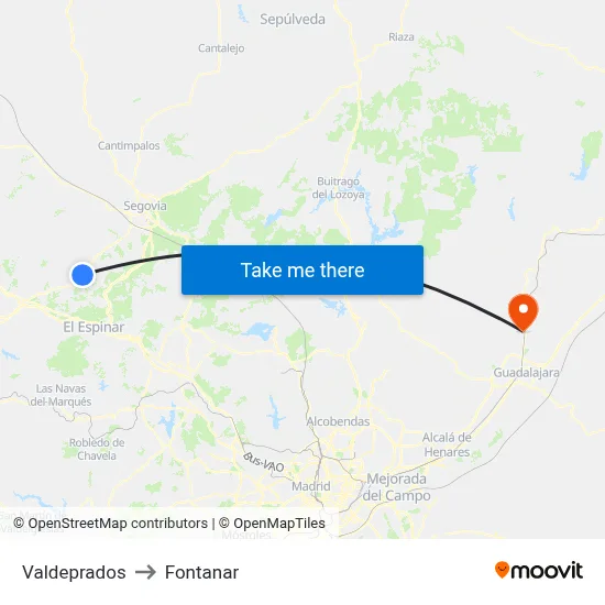 Valdeprados to Fontanar map