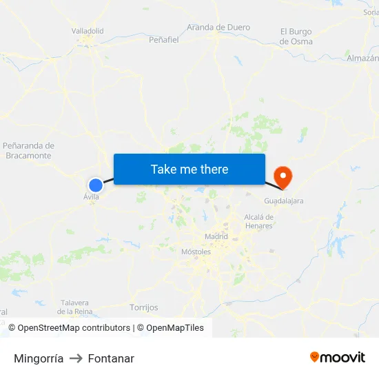 Mingorría to Fontanar map