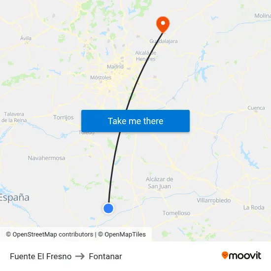 Fuente El Fresno to Fontanar map