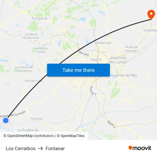 Los Cerralbos to Fontanar map