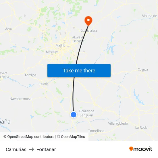 Camuñas to Fontanar map
