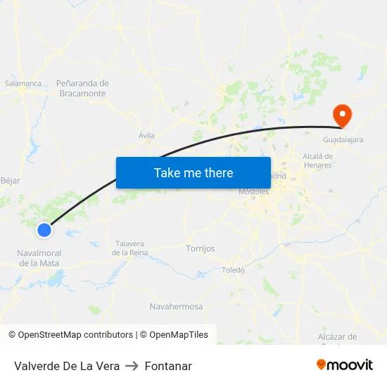 Valverde De La Vera to Fontanar map