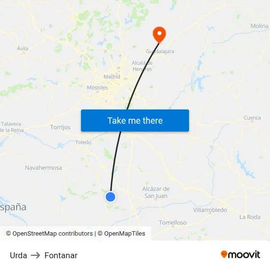 Urda to Fontanar map