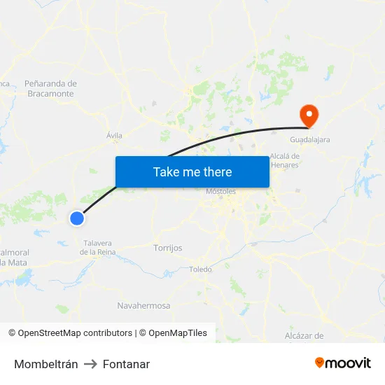 Mombeltrán to Fontanar map