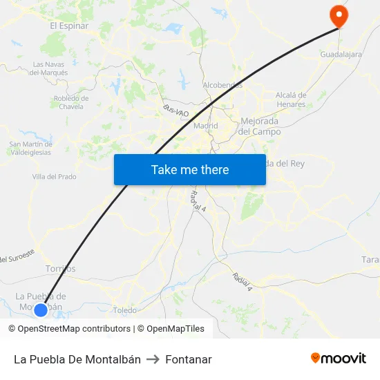 La Puebla De Montalbán to Fontanar map