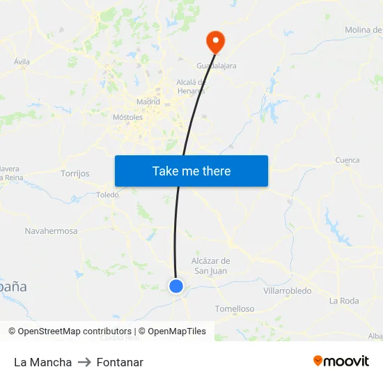 La Mancha to Fontanar map