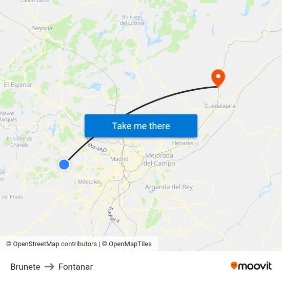 Brunete to Fontanar map