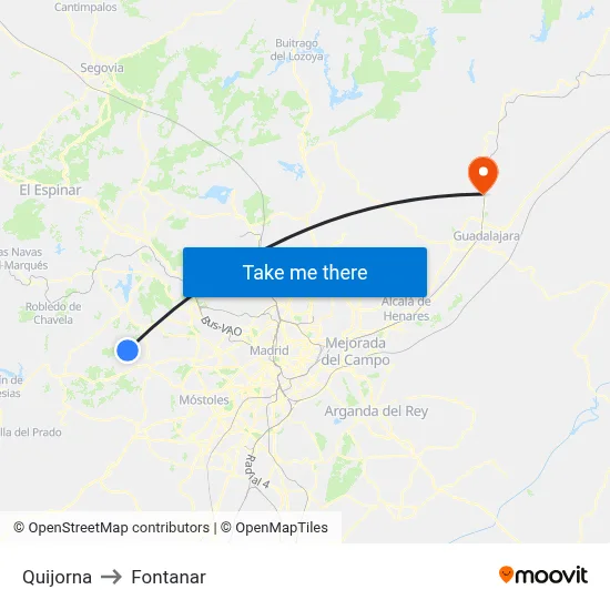 Quijorna to Fontanar map